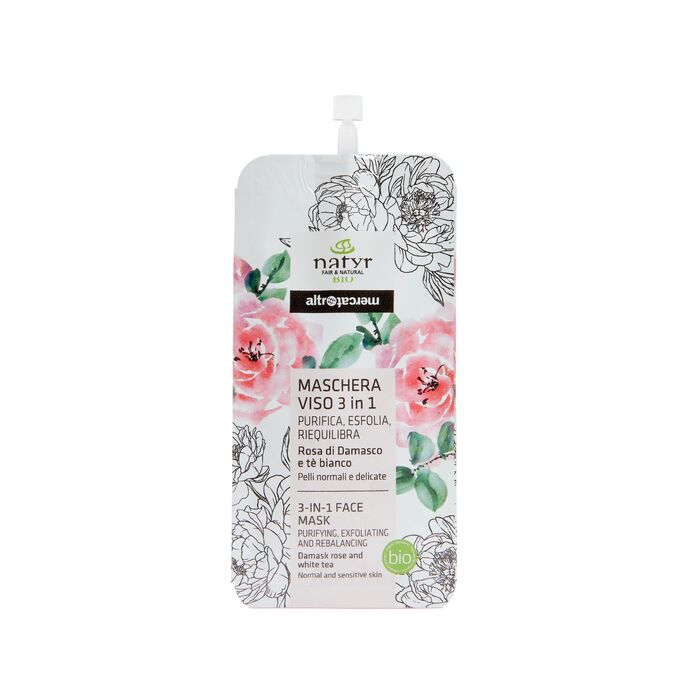 Maschera viso - 3 in 1 - rosa di damasco e tè bianco -bio - 20 ml